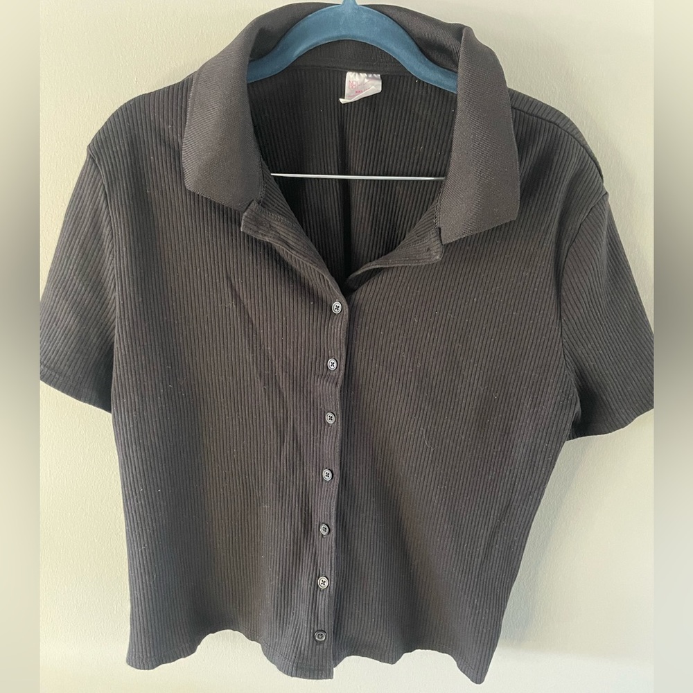 Crop button up polo shirt